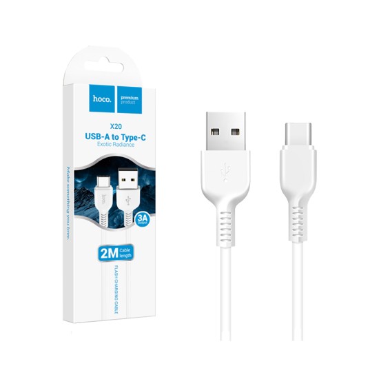 Cabo de Carregamento Hoco X20 Flash Tipo-C 2M Branco Cabo de Carregamento Hoco X20 Flash Tipo-C 2M Branco